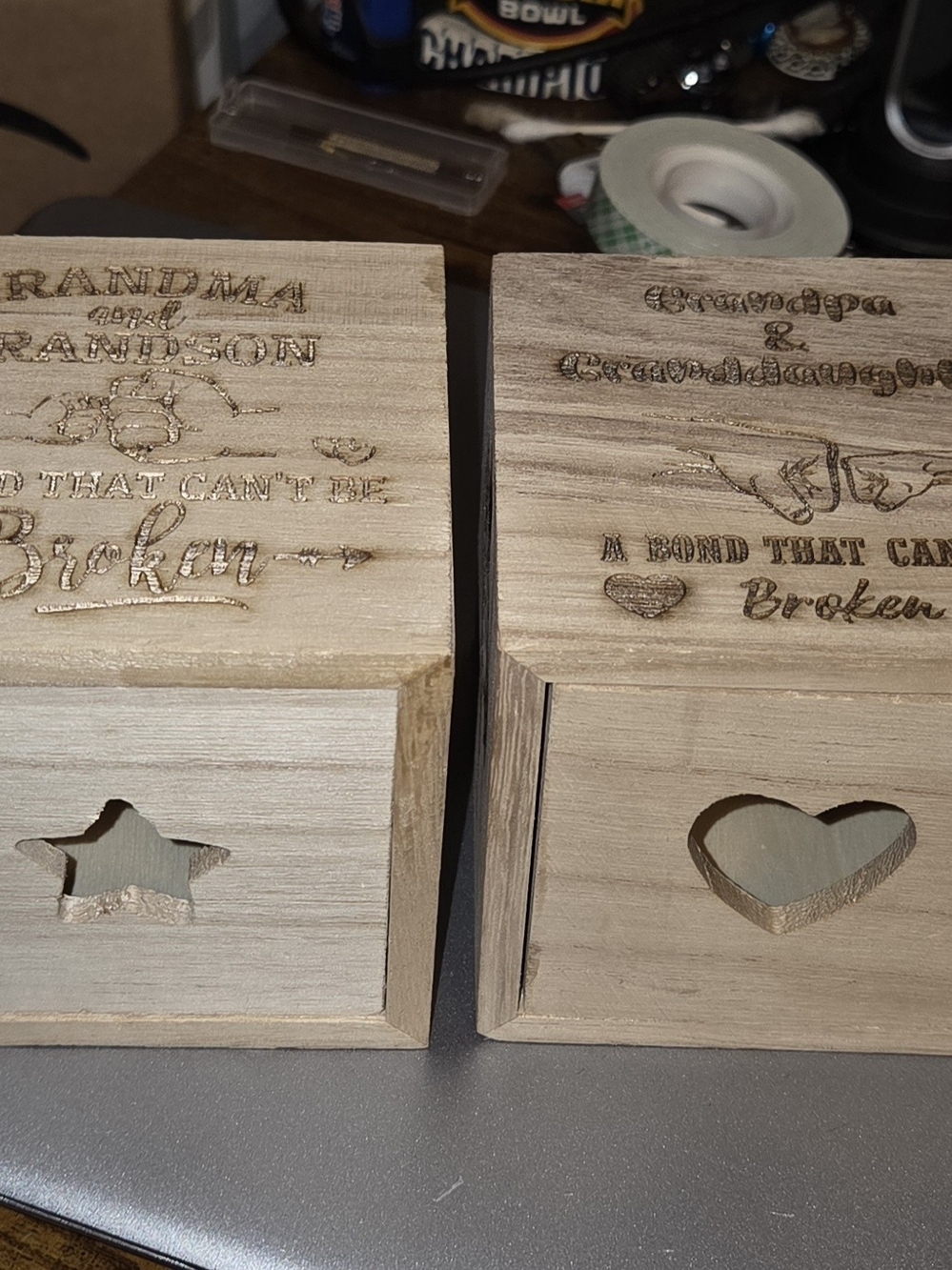 Home Made Set of 2 Decorative Wooden Trinket Boxes in Natural Wood
